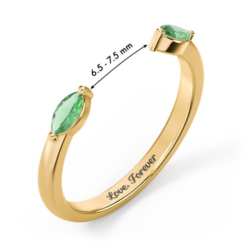 Marquise Birthstone Open Cuff Ring – 18K Gold Plated Silver with Emerald