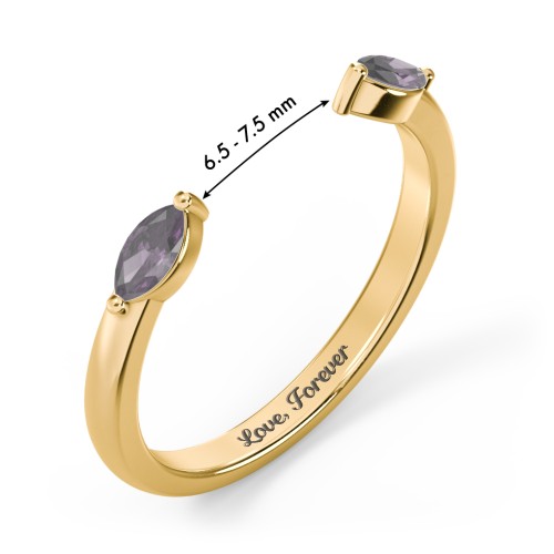 Marquise Birthstone Open Cuff Ring – 18K Gold Plated Silver with Alexandrite