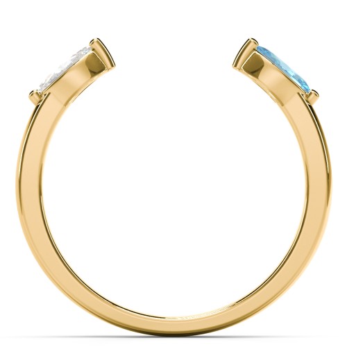 Marquise Birthstone Open Cuff Ring – 18K Gold Plated Silver with Cubic Zirconia and Blue Topaz