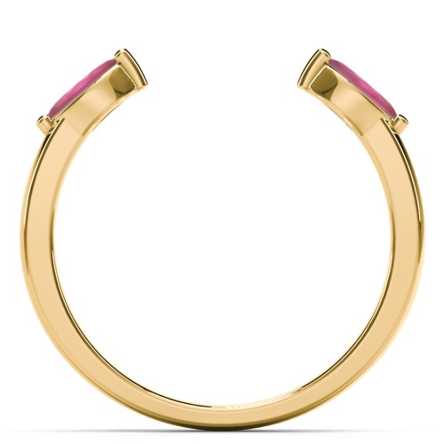 Marquise Birthstone Open Cuff Ring – 18K Gold Plated Silver with Ruby