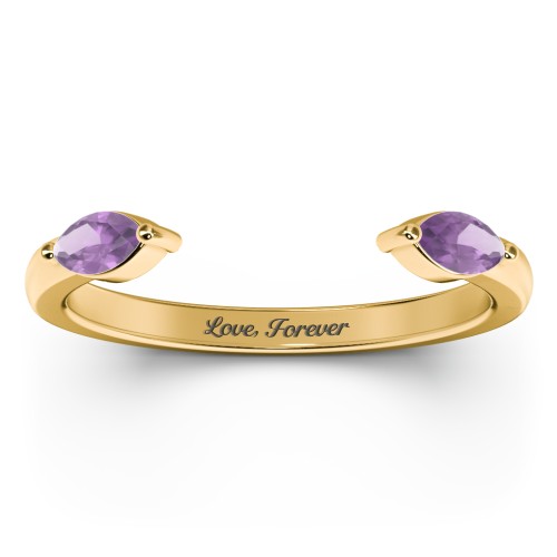 Marquise Birthstone Open Cuff Ring – 18K Gold Plated Silver with Amethyst