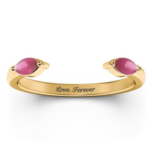 Marquise Birthstone Open Cuff Ring – 18K Gold Plated Silver with Ruby