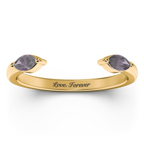 Marquise Birthstone Open Cuff Ring – 18K Gold Plated Silver with Alexandrite