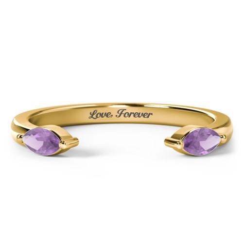 Marquise Birthstone Open Cuff Ring – 18K Gold Plated Silver with Amethyst
