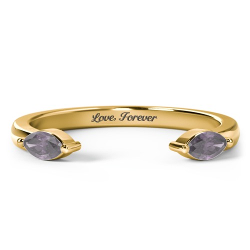 Marquise Birthstone Open Cuff Ring – 18K Gold Plated Silver with Alexandrite