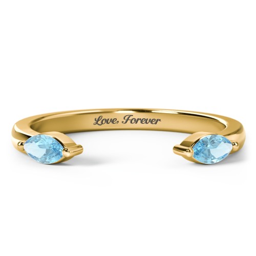 Marquise Birthstone Open Cuff Ring – 18K Gold Plated Silver with Blue Topaz