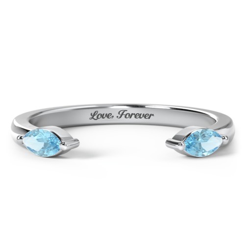 Marquise Birthstone Open Cuff Ring – Sterling Silver with Blue Topaz