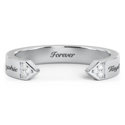 Geometric Birthstone Open Cuff Ring in 925 Sterling Silver with White Premium Zirconia
