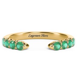 Round Birthstone Open Cuff Ring in 10K Solid Yellow Gold with Emerald
