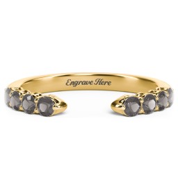 Round Birthstone Open Cuff Ring in 10K Solid Yellow Gold with Smokey Quartz