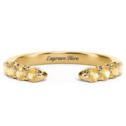 Round Birthstone Open Cuff Ring in 10K Solid Yellow Gold with Citrine
