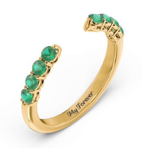 Round Birthstone Open Cuff Ring – 10K Yellow Gold with Emerald