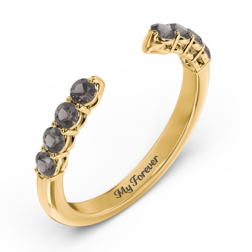 Round Birthstone Open Cuff Ring – 10K Yellow Gold with Smokey Quartz