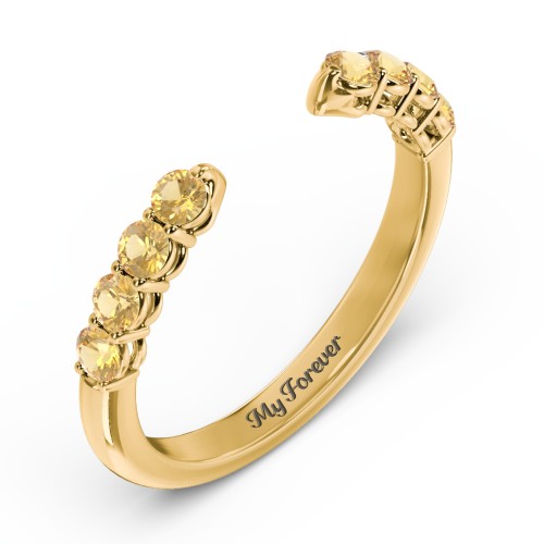 Round Birthstone Open Cuff Ring – 10K Yellow Gold with Citrine