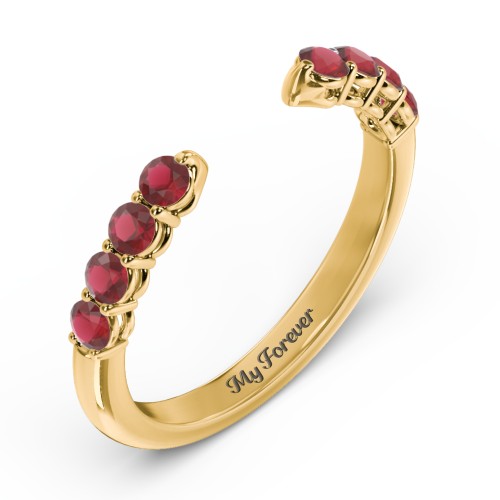 Round Birthstone Open Cuff Ring – 10K Yellow Gold with Garnet