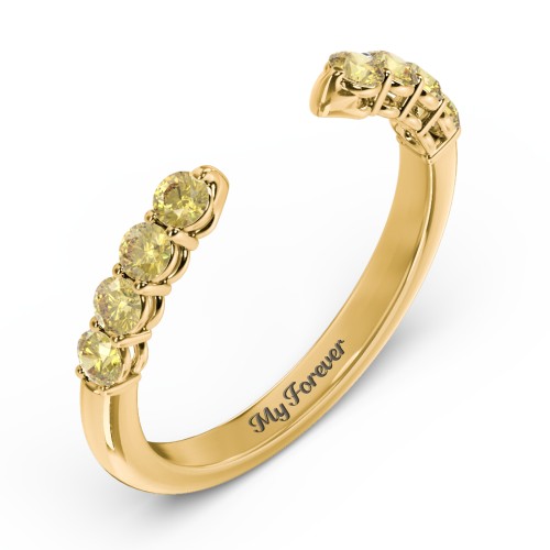 Round Birthstone Open Cuff Ring – 10K Yellow Gold with Citrine