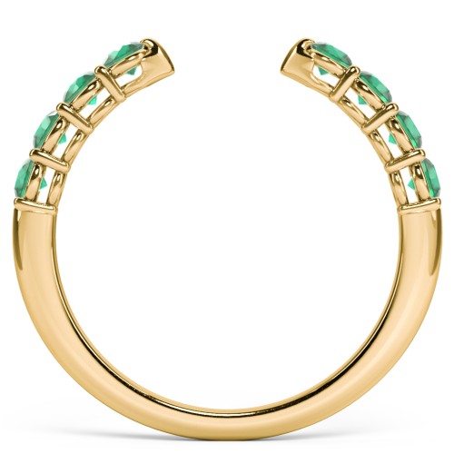 Round Birthstone Open Cuff Ring – 10K Yellow Gold with Emerald