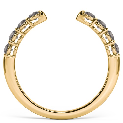 Round Birthstone Open Cuff Ring – 10K Yellow Gold with Smokey Quartz
