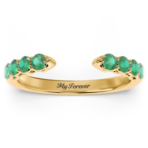 Round Birthstone Open Cuff Ring – 10K Yellow Gold with Emerald