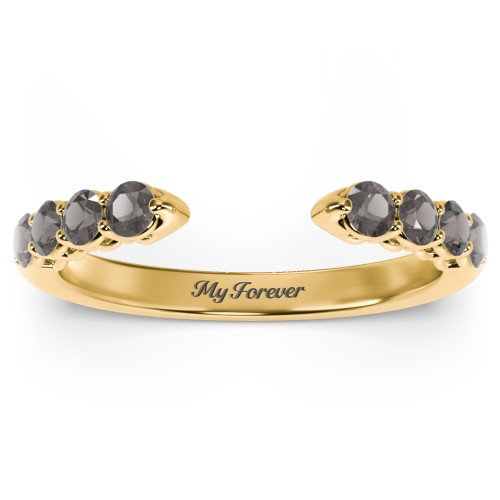 Round Birthstone Open Cuff Ring – 10K Yellow Gold with Smokey Quartz