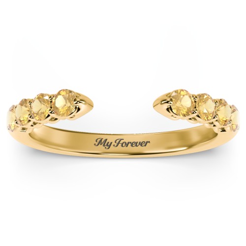 Round Birthstone Open Cuff Ring – 10K Yellow Gold with Citrine
