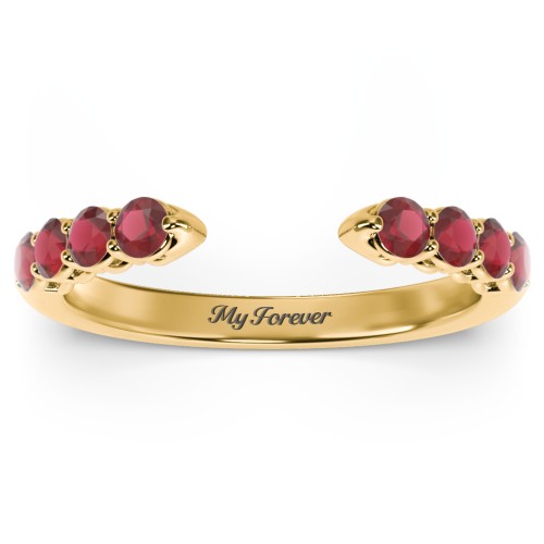 Round Birthstone Open Cuff Ring – 10K Yellow Gold with Garnet
