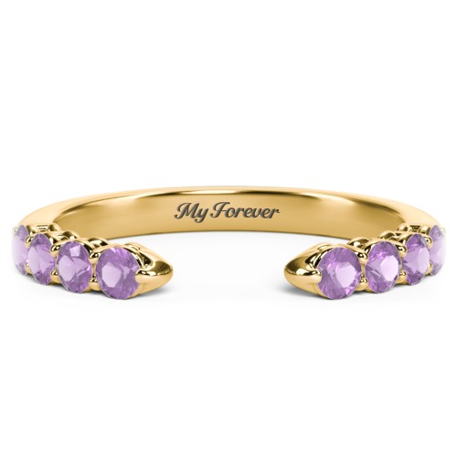 Round Birthstone Open Cuff Ring – 10K Yellow Gold with Amethyst