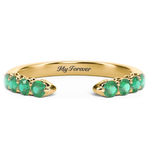Round Birthstone Open Cuff Ring – 10K Yellow Gold with Emerald