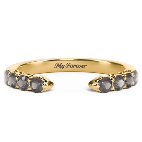 Round Birthstone Open Cuff Ring – 10K Yellow Gold with Smokey Quartz