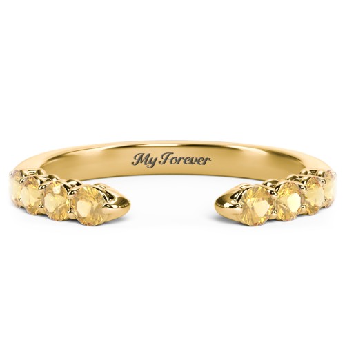 Round Birthstone Open Cuff Ring – 10K Yellow Gold with Citrine