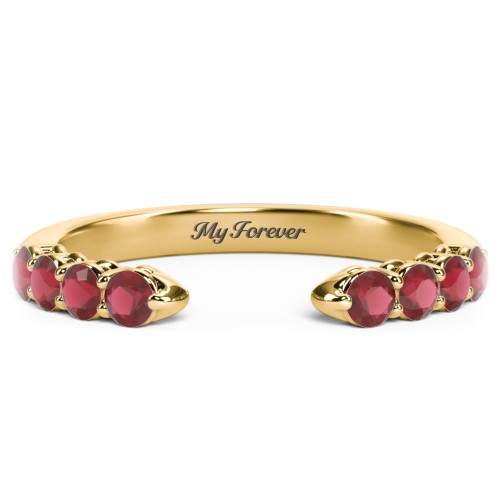 Round Birthstone Open Cuff Ring – 10K Yellow Gold with Garnet