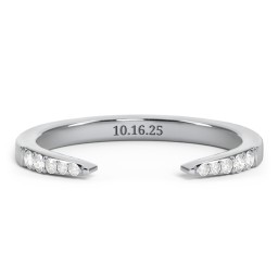 Tapered Accent Open Cuff Ring in 925 Sterling Silver with White Premium Zirconia