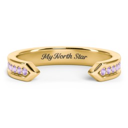 Wide Pavé Open Cuff Ring in 18K Gold Plated Silver with Amethyst Premium Zirconia