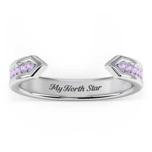 Wide Pavé Open Cuff Ring – Sterling Silver with Amethyst Premium Zirconia