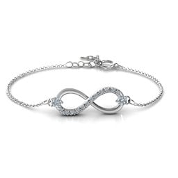 Double Stone Infinity Accent Bracelet in 925 Sterling Silver with Diamond