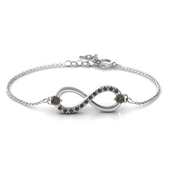 Double Stone Infinity Accent Bracelet in 925 Sterling Silver with Smokey Quartz and Black Premium Zirconia