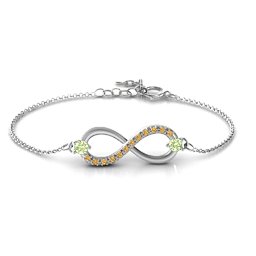 Double Stone Infinity Accent Bracelet in 925 Sterling Silver with Peridot and Fancy Yellow Premium Zirconia