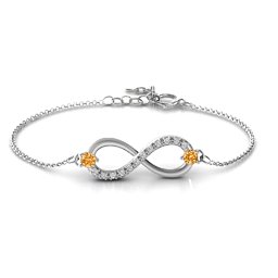 Double Stone Infinity Accent Bracelet in 925 Sterling Silver with Citrine and White Premium Zirconia