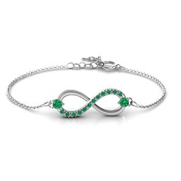 Double Stone Infinity Accent Bracelet in 925 Sterling Silver with Emerald and Green Premium Zirconia