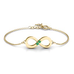 "Twosome" Infinity Bracelet in 18K Gold Plated Silver with Emerald