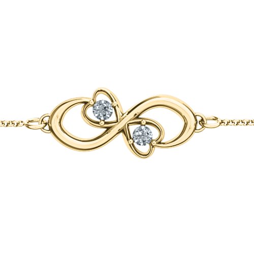Duo of Hearts and Stones Infinity Bracelet – 10K Yellow Gold with Diamond