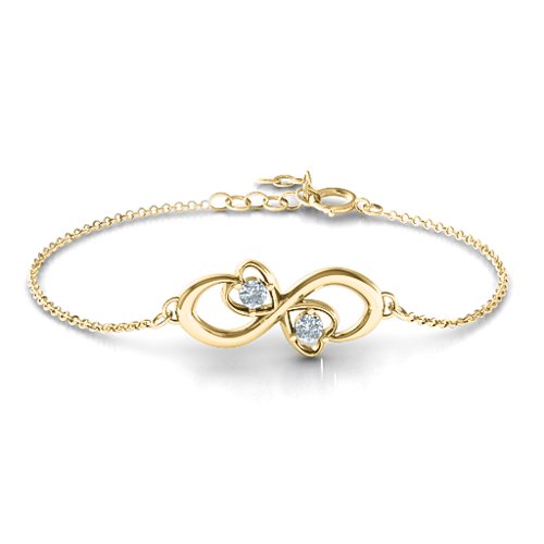 Duo of Hearts and Stones Infinity Bracelet – 10K Yellow Gold with Diamond