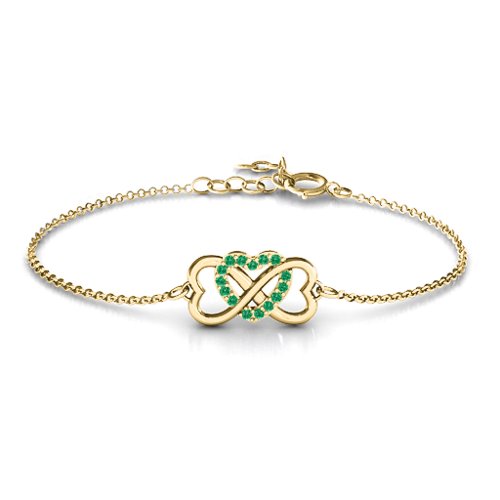 Triple Heart Infinity Bracelet – 18K Gold Plated Silver with Green Premium Zirconia