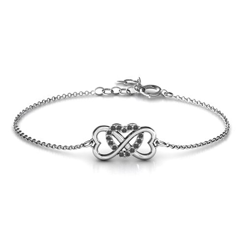 Triple Heart Infinity Bracelet – Sterling Silver with Black Premium Zirconia