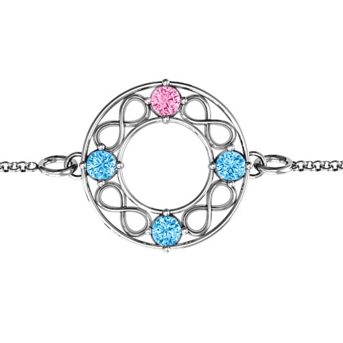Circular Infinity Bracelet – Sterling Silver with Pink Tourmaline and Blue Topaz