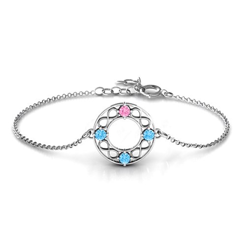 Circular Infinity Bracelet – Sterling Silver with Pink Tourmaline and Blue Topaz