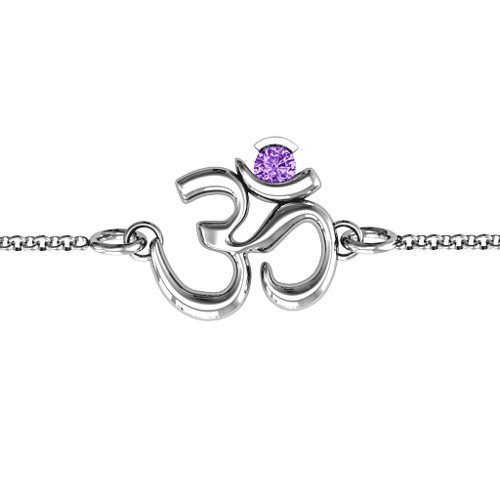 Om - Sound of Universe Bracelet with Round Stone – Sterling Silver with Amethyst