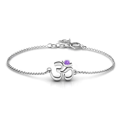 Om - Sound of Universe Bracelet with Round Stone – Sterling Silver with Amethyst