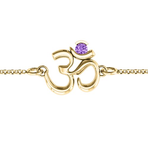 Om - Sound of Universe Bracelet with Round Stone – 18K Gold Plated Silver with Amethyst