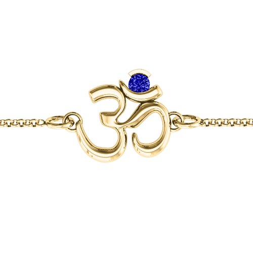 Om - Sound of Universe Bracelet with Round Stone – 18K Gold Plated Silver with Blue Sapphire